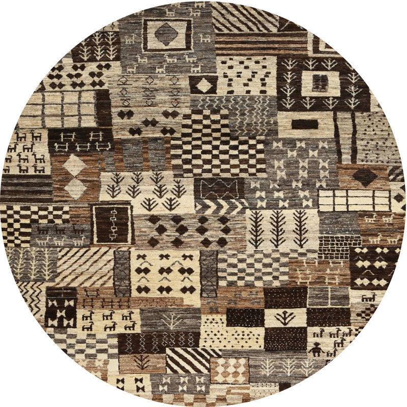Tapis beige/brun/gris contemporain, Rond 8 pi