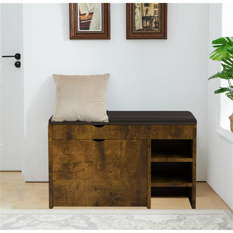 Shoe Bench With Cushion For Home Use, Brown
