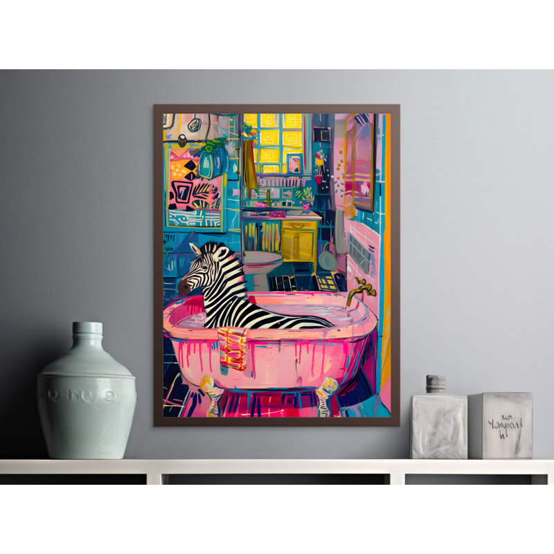 Zebra in Bathtub Wall Art Bathroom Decor Funny Animal Print Modern Art Bathroom Wall Decor Framed Art Multiple Sizes
