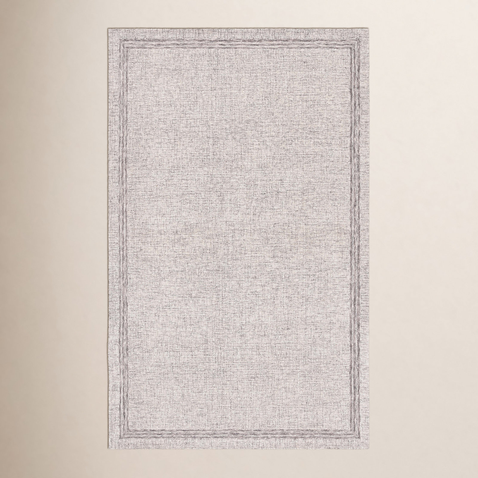 Gray Beige Hand-Tufted Wool Rug, Rectangle 5' x 8'