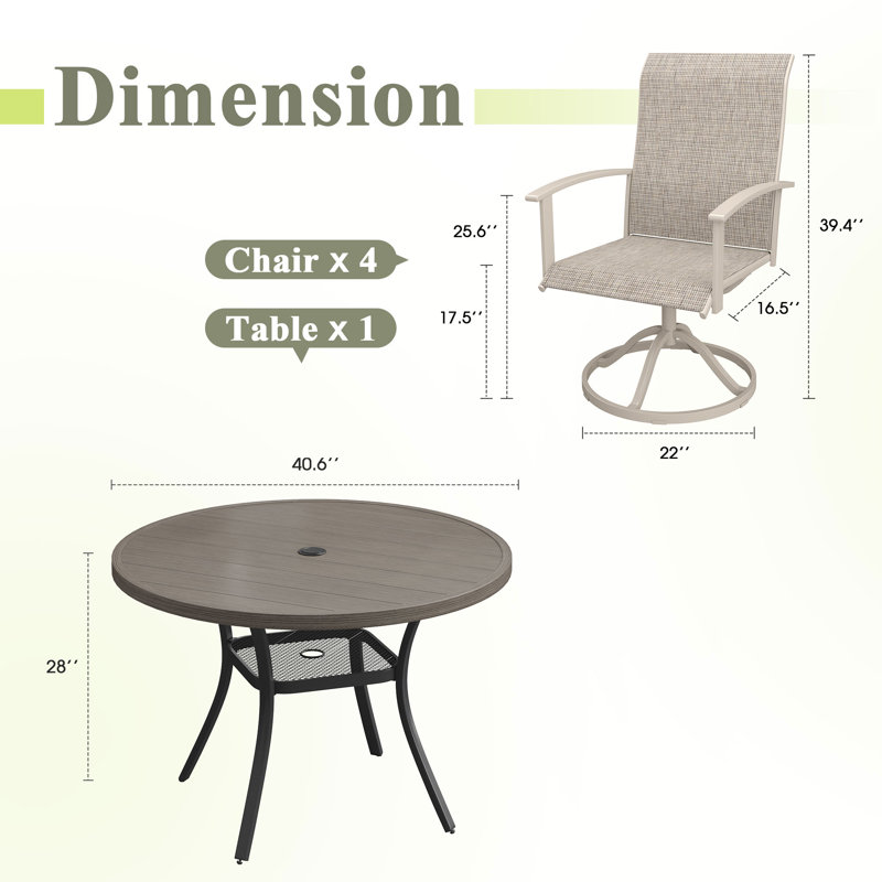 Ensemble repas pour 4 personnes avec chaises pivotantes 360 °, Bois brossé gris / coquille de sable