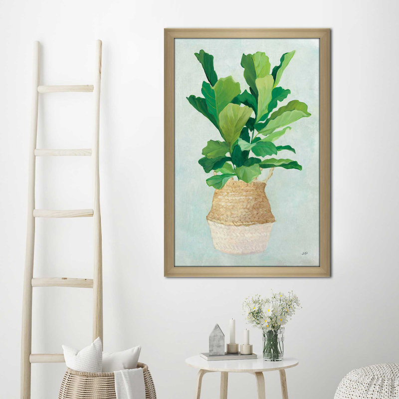 Palmier tissé II - Peinture, Encadrement champagne, H 49,5 po x l 33,5 po x P 1 po