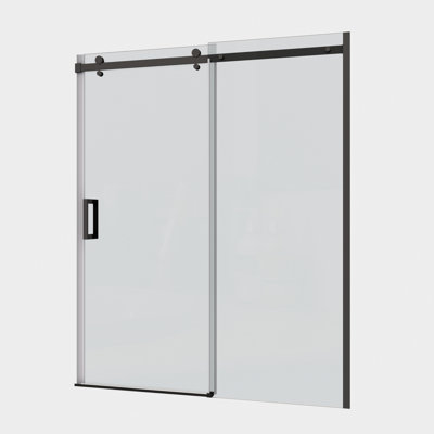 Glass Shower Door, Sliding Door, With 5/16" Tempered Glass And Matted Black  Finish 6074