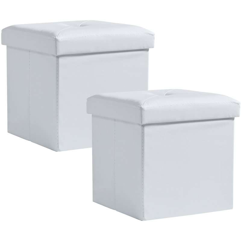 Repose-pieds de rangement carré en similicuir de 11,8 po Markeitha, Blanc