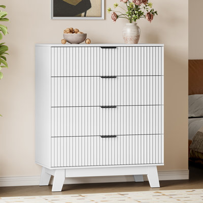 Commode à 4 tiroirs l 31,5 po, commode en MDF avec poignée en métal pour chambre à coucher et salon