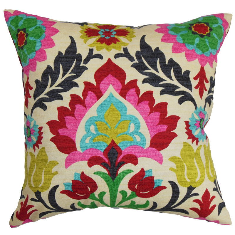 Coussin décoratif en coton floral Tahsis, 24 po x 24 po