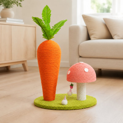 Carrot and Mushroom Cat Scratching Post Activity Centre with Sisal Scratchers and Hanging Toy
