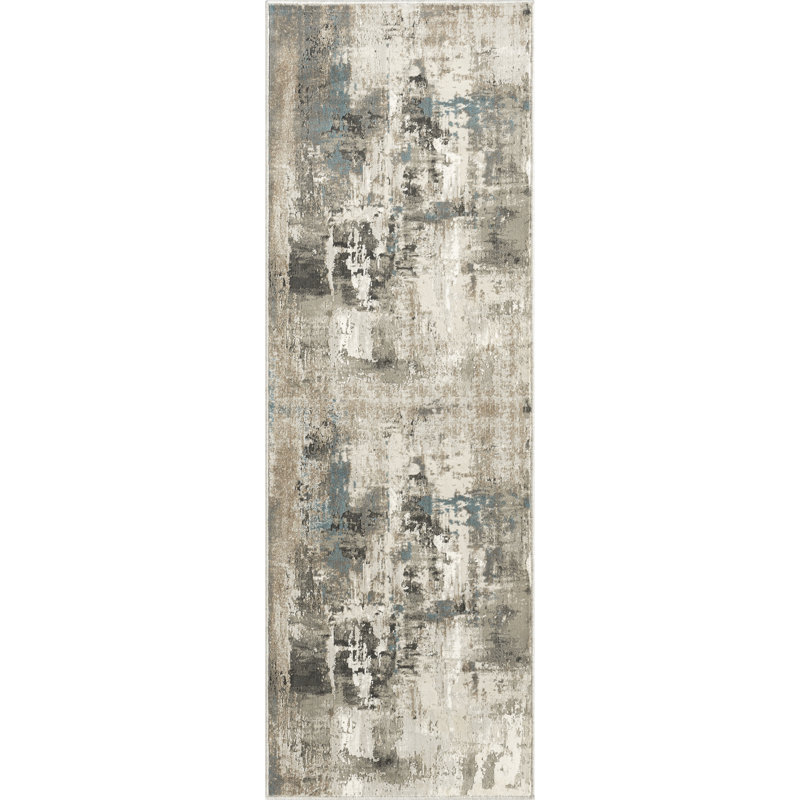 Tapis bleu / fumé Serengeti Brushstroke, Tapis de couloir 2 pi 8 po x 8 pi