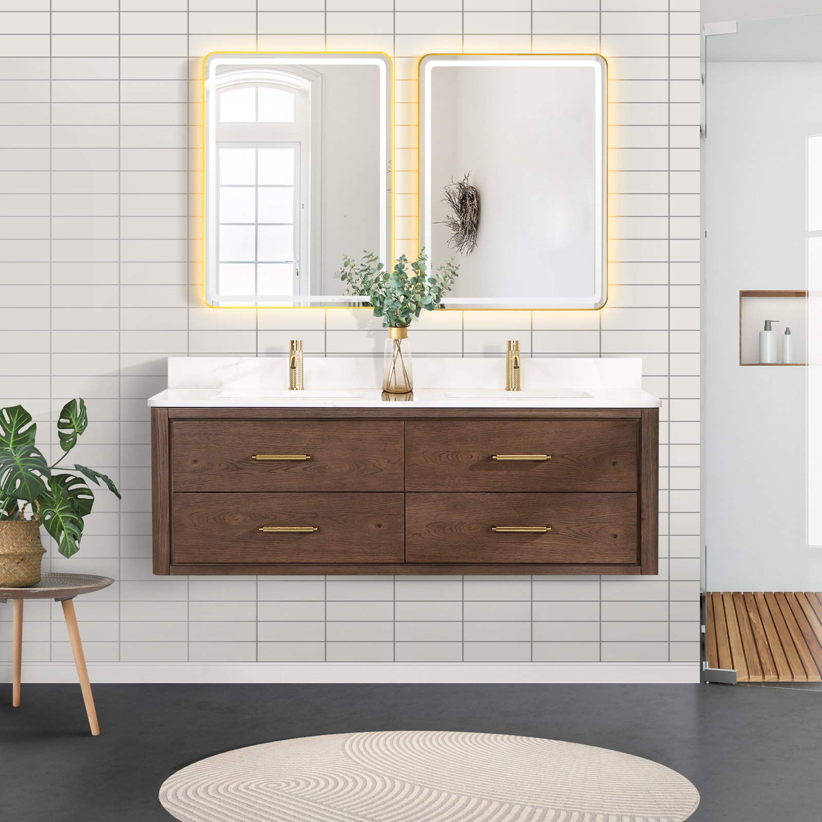 Cristo 60'' Double Bathroom Vanity, Dark Brown Oak