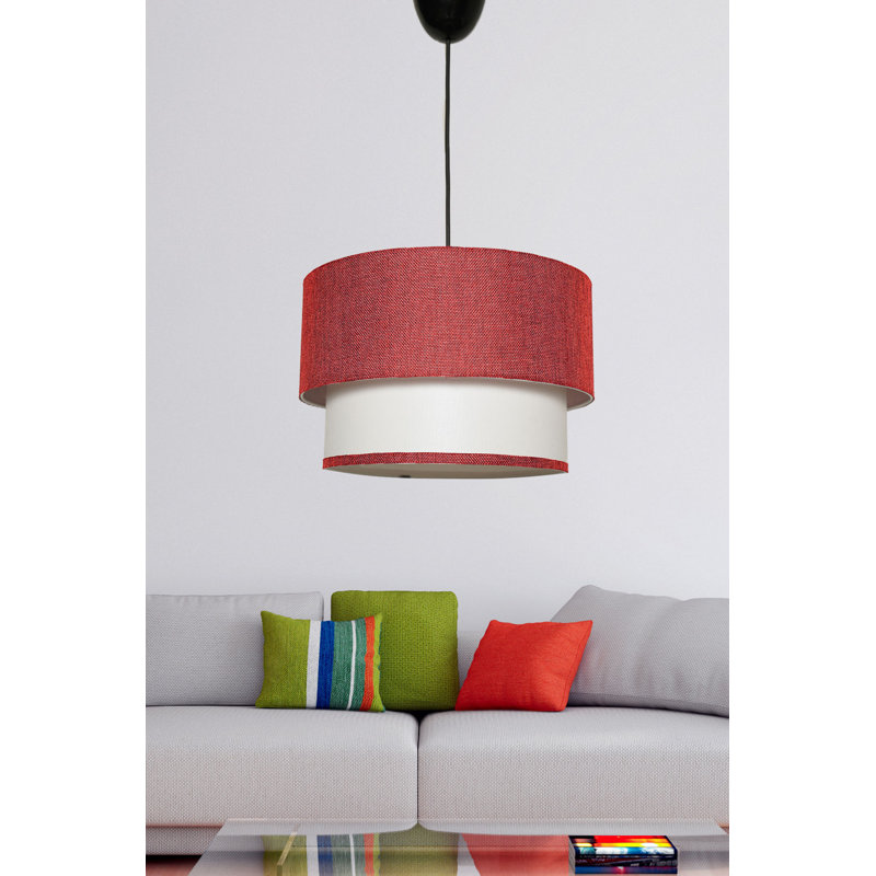 Luminaire suspendu cylindrique à 1 lumière Otoe, Noir, Rouge / blanc