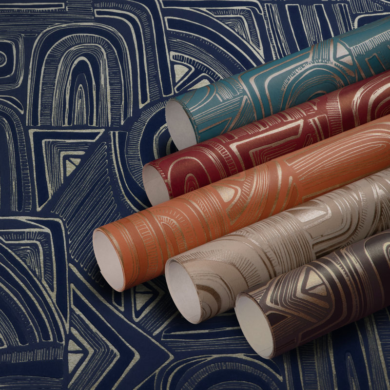 Celeste Timbre Geometric Wood Pulp Blend Pretrimmed Roll, Garnet