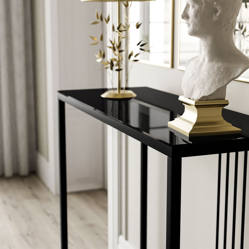 Ridgewood 100cm Glass Top Console Table, Black, Black