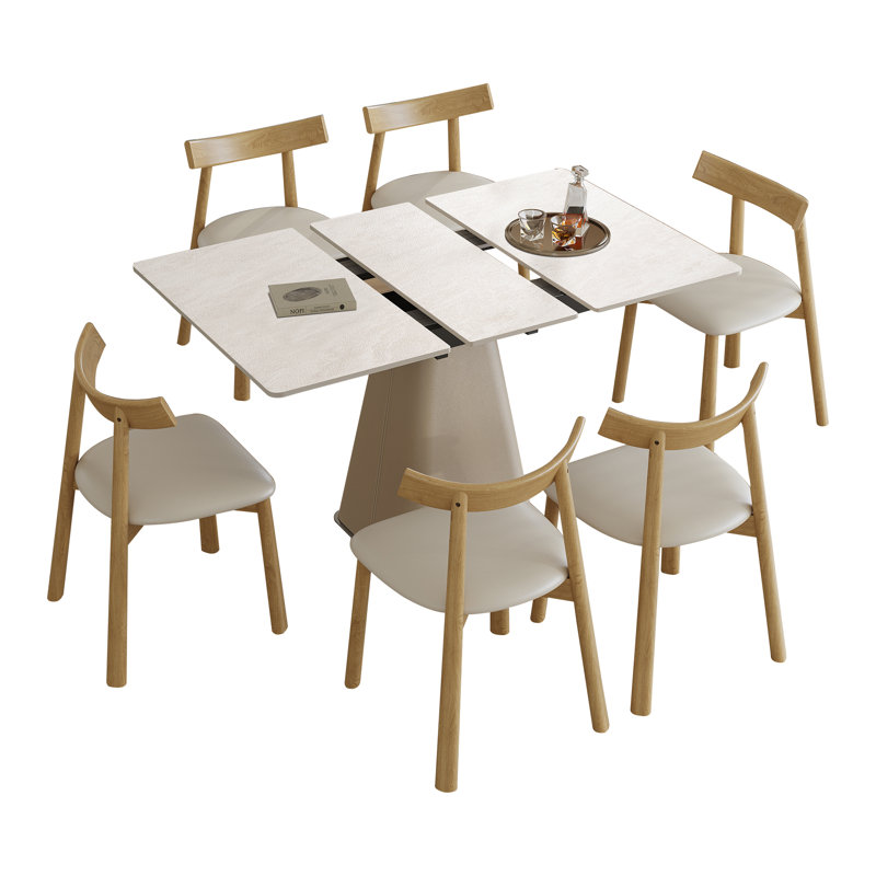 Ensembles de table de salle à manger modernes et peu encombrants avec dalle de roche extensible et chaises en bois pour cuisines compactes