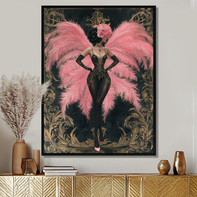 Look diva divin en plumes roses - salon art mural femme cabaret