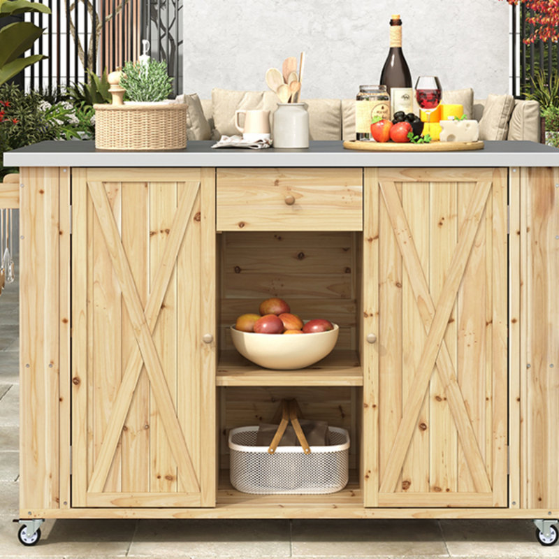Îlot de cuisine extérieur 52,25 po Farmhouse, Bois naturel