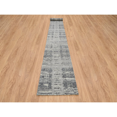 2'6" x 20'0" New Hand Knotted Grey Wool Runner Oriental Rug - MOA10264697