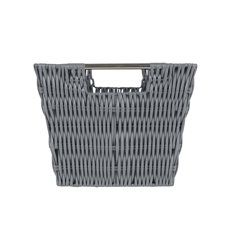 Charcoal Gray Rectangular Rattan Storage Basket with Handles