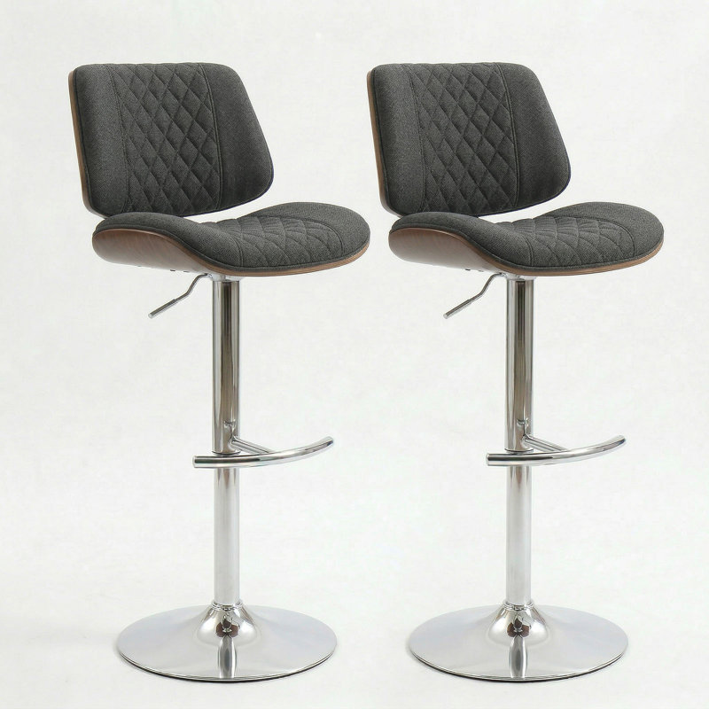 Ensemble de tabourets de bar et de tabouret pivotant à 360 ° avec cadre en métal et repose-pieds, Gris anthracite, 2
