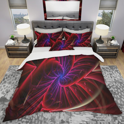 Mauve et rouge enchevêtrement abstrait - ensemble de housse de couette abstrait - microfibre de polyester