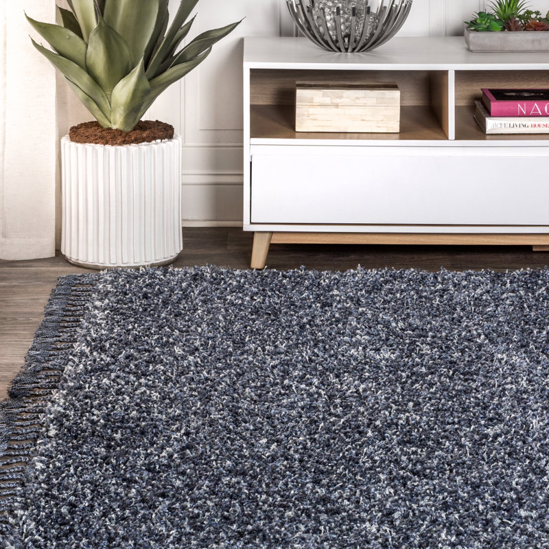 Felicdad Shag Plush Tassel Denim Blue Rug, Rectangle 7'9" x 10'