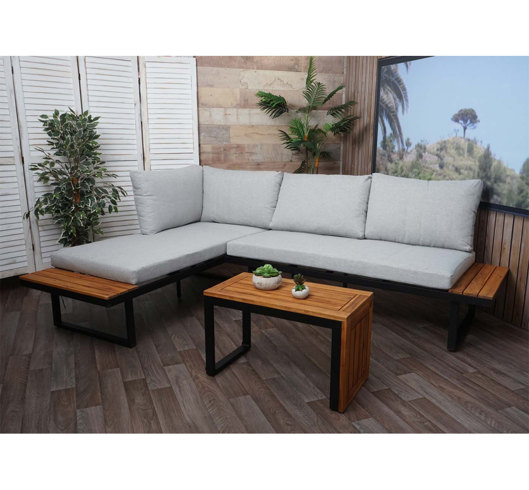 Garten Garnitur MCW-L27, Garnitur Sitzgruppe Lounge-Set Sofa, Spun Poly Alu Akazie Holz FSC-Zertifiziert