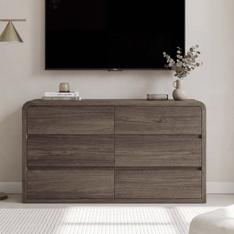Commode moderne Adamstown à 6 tiroirs, largeur de 136 cm, brun foncé, Marron foncé