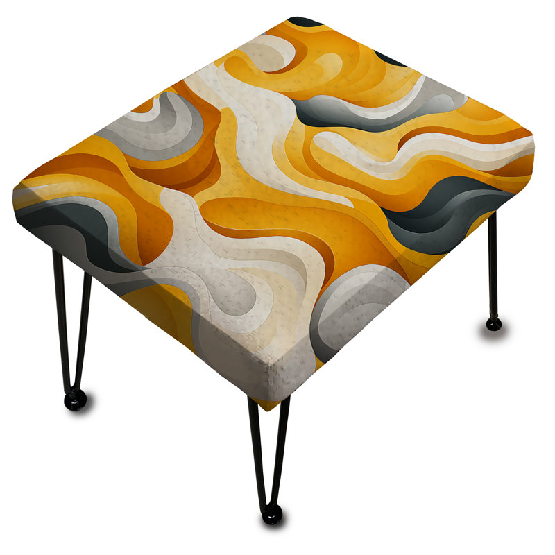 Repose-pieds rectangulaire jaune et blanc Fusion Mid-Century Waves Fusion