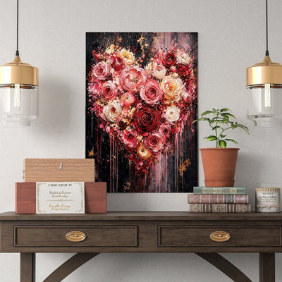 Canvas Wall Art Romantic Floral Heart Canvas Wall Art Painting Vintage Poster Print Home Decor