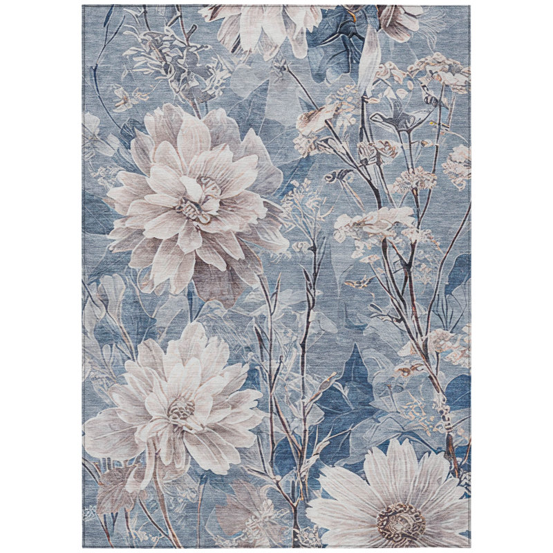 Machine Washable Indoor/Outdoor Chantille ACN2882 Floral Rug, Blue, 10' x 14'