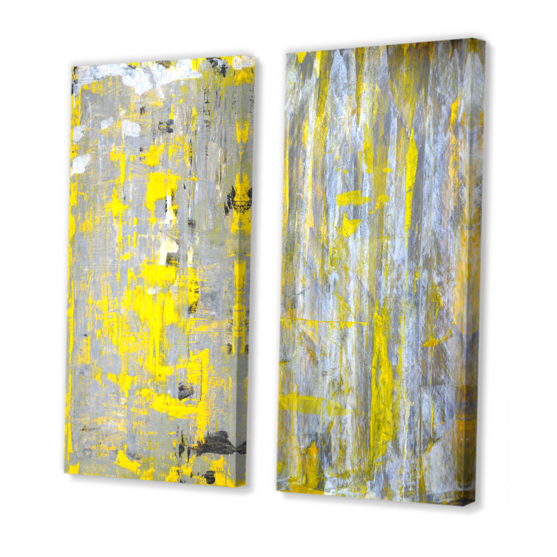 «Yellow and Gray Merging Abstract VI», ensemble de 2 peintures sur toile, Toile tendue, H 20 po x l 24 po x P 1 po