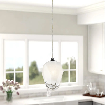 Luminaire suspendu 1 lumière noir avec abat-jour en verre blanc