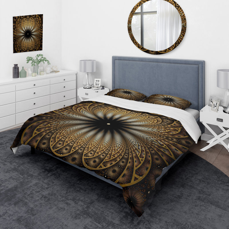 Fleur numérique abstraite fractale - ensemble de housse de couette moderne - microfibre de polyester