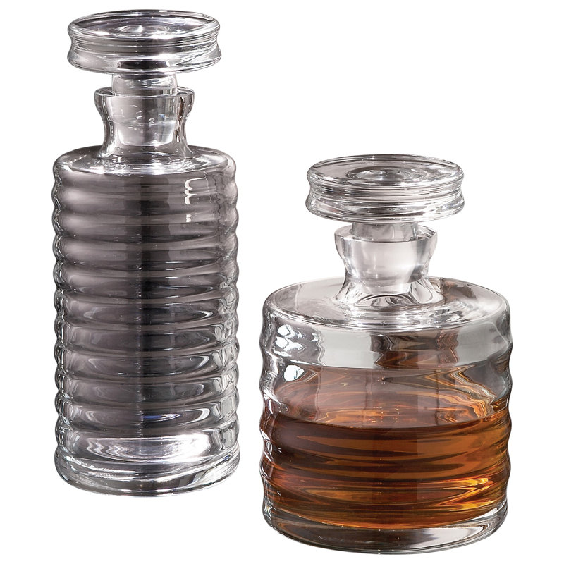 Clear Ribbed Glass Decanter with Ornate Stopper