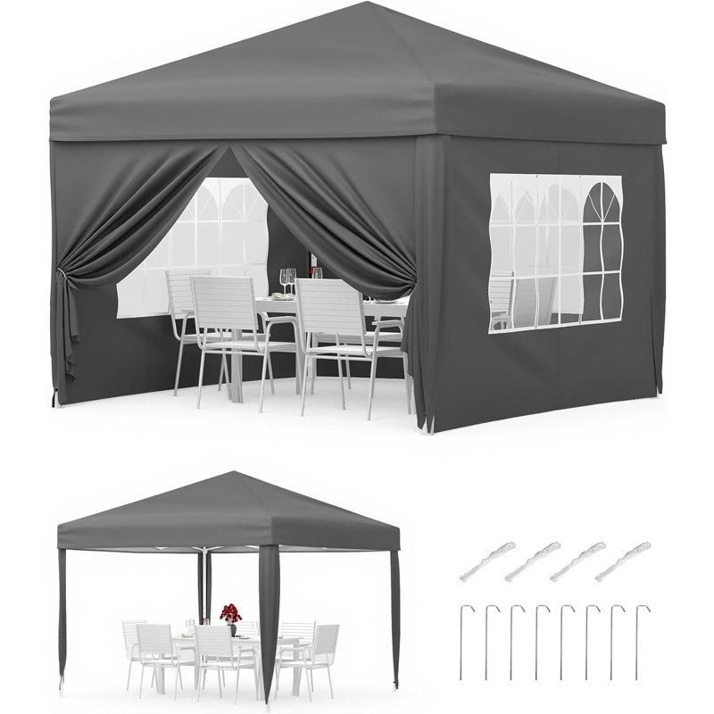Pop Up Folding Gazebo 3x3m, Waterproof with UV Protection 50+, Height Adjustable, Stable Steel Frame, 4 Side Panels, Pegs, Ropes, Sandbags & Carrying Bag, Garden Patio Camping Party Tent