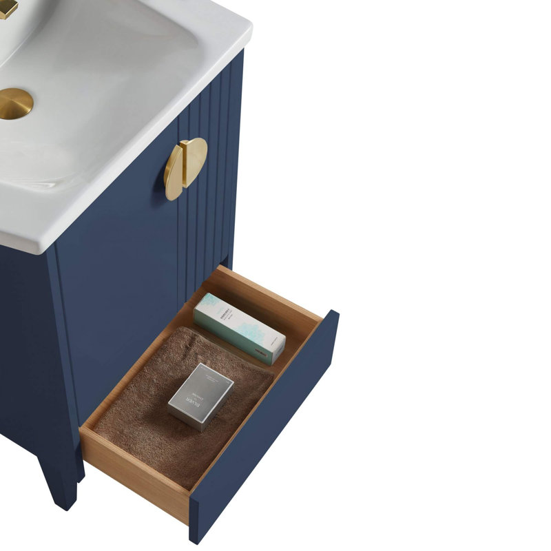 Ensemble de meuble-lavabo simple 20 po Saimah, Laiton satiné, Bleu marine