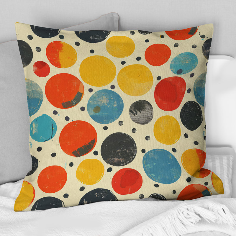 Coussin décoratif à pois orange et vert III, H 16 po x l 16 po