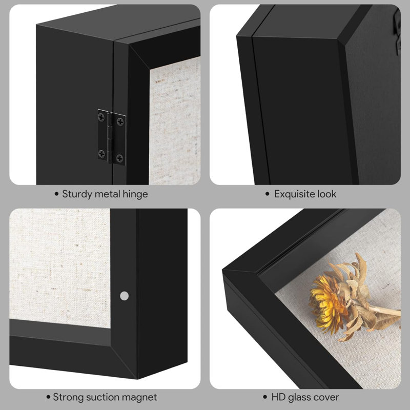5X5 Small Shadow Box Frame With Linen Back - Sturdy Rustic Memory Display Case Of Flower, Pictures, Medals And More, Black