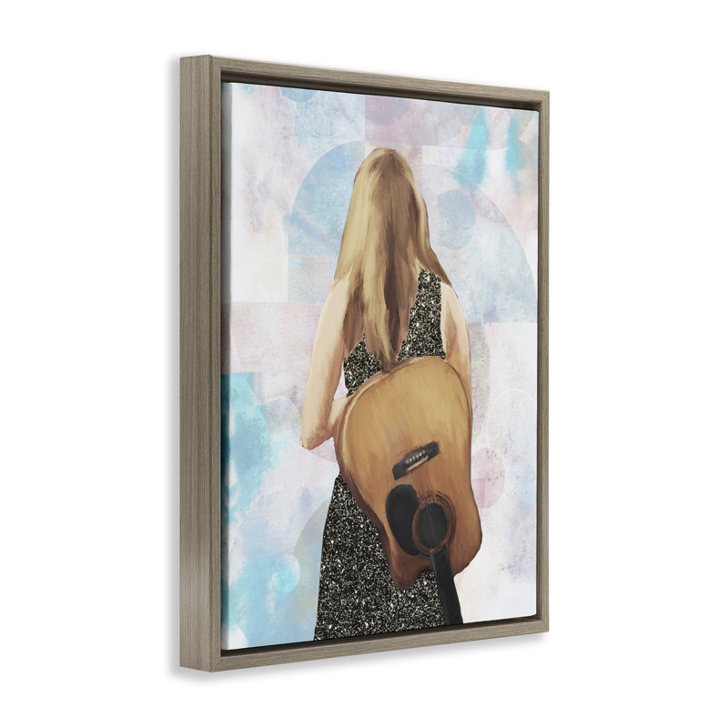 Cadre flottant Dreaming With My Guitare, design par Dan Meneely, H 31 po x l 25 po, Cadre flottant orme Montalcino