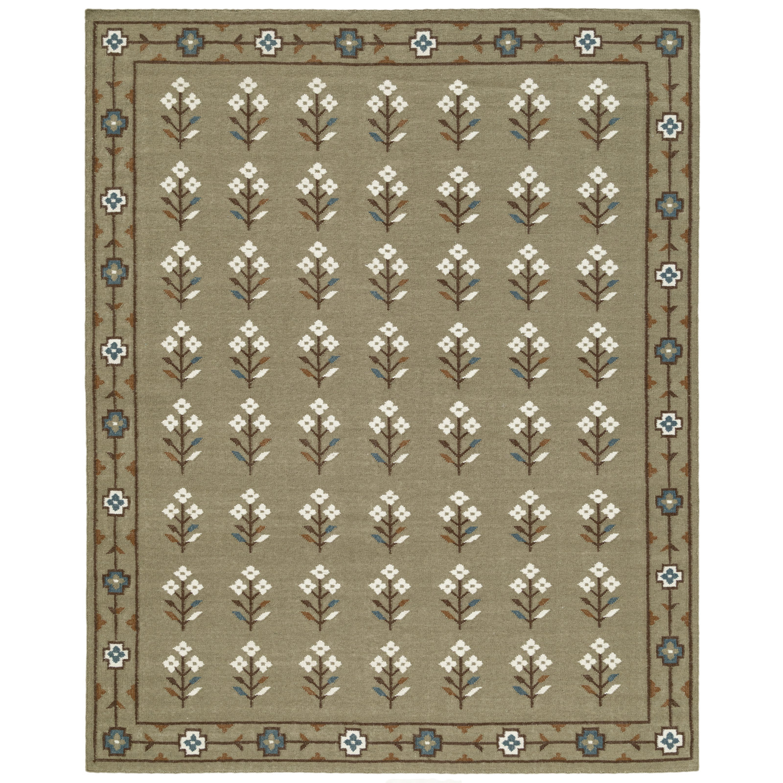 Heidi Flatweave Floral Wool Rug, 5'x8', Green
