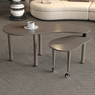 Table basse rotative avec pieds en bois d'hévéa massif, table basse rotative à 360 degrés