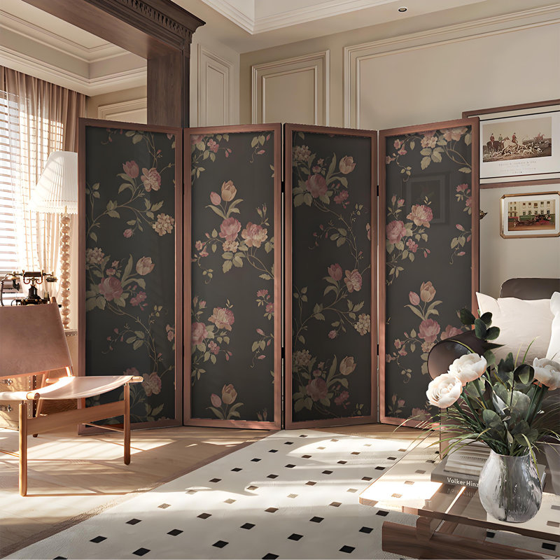 Vintage Floral Folding Screen, 74.8" H x 78.74" W x 1.57" D