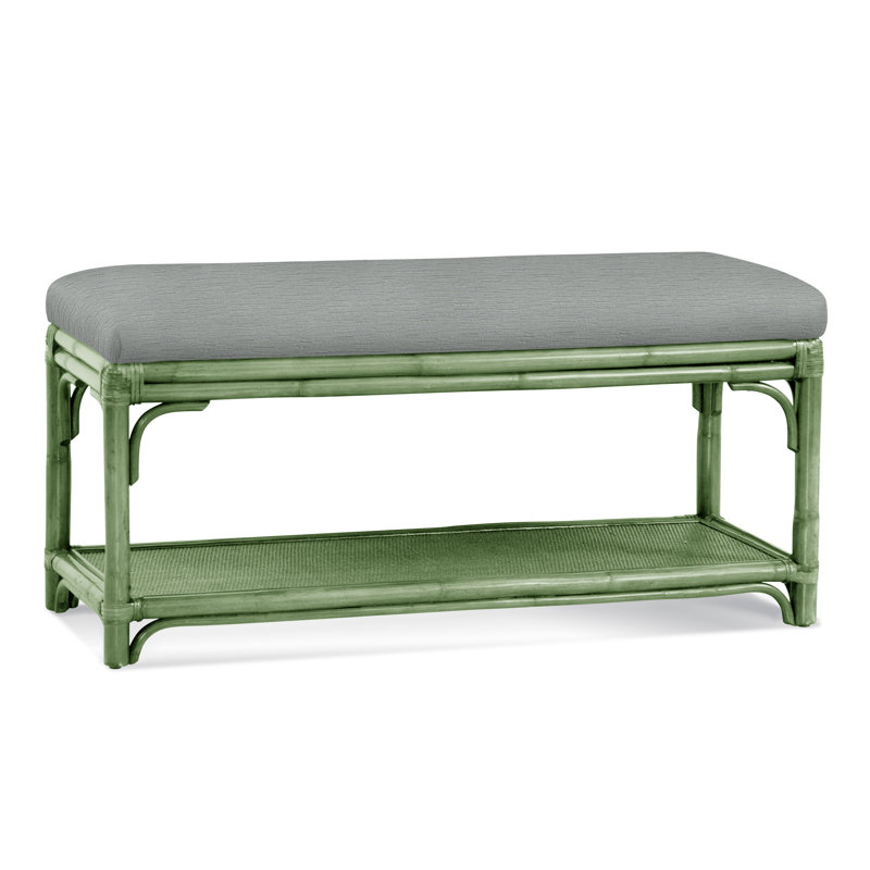 Summer Retreat Wicker Shelf Storage Bench, Celery, White Textured Performance; 0865-91