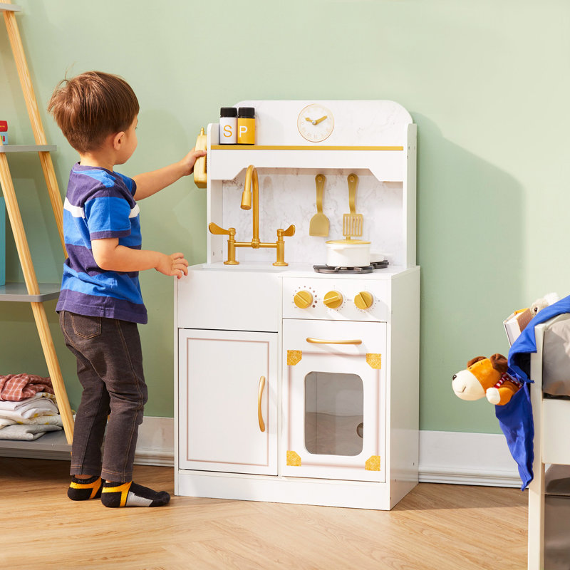 Teamson Kids Versailles Wooden Play Kitchen with Accessories, Interactive Features, Compact Size for Toddlers