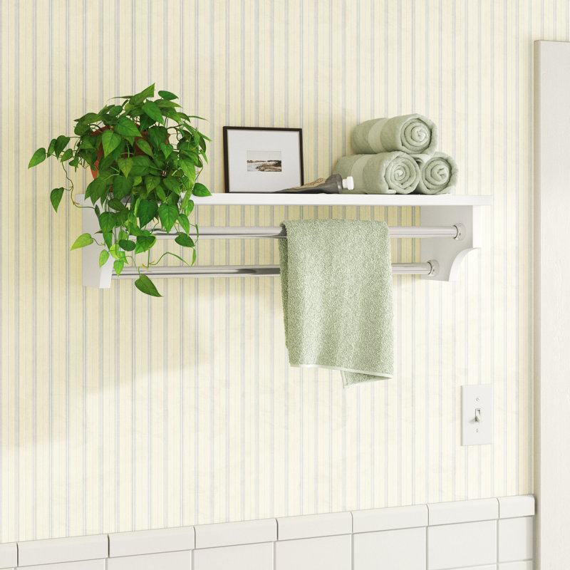 Large tablette murale de salle de bain 27 po avec 2 tringles à serviettes Belz - Rangement pour meuble-lavabo et rangement pour salle de bain Belz