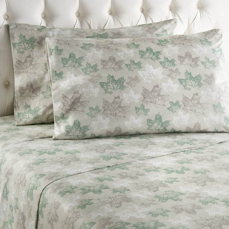 Ensemble de draps Micro Flannel®, Ensemble de draps pour lit double avec 2 taies d'o, Tan Leaves