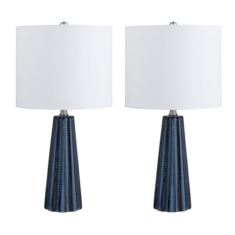 Set Of 2 Ceramic Table Lamps with Shade, Dark Blue