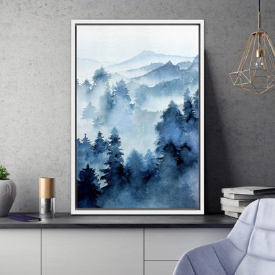 Woodland Forest Landscape " Blue Winter Mist Pastel Mountain Forest "