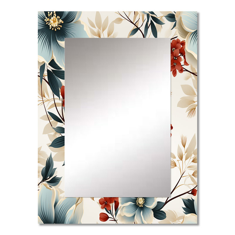 Motif floral zen asiatique rouge et blanc Arikah - miroir mural floral unique, 32 po x 24 po