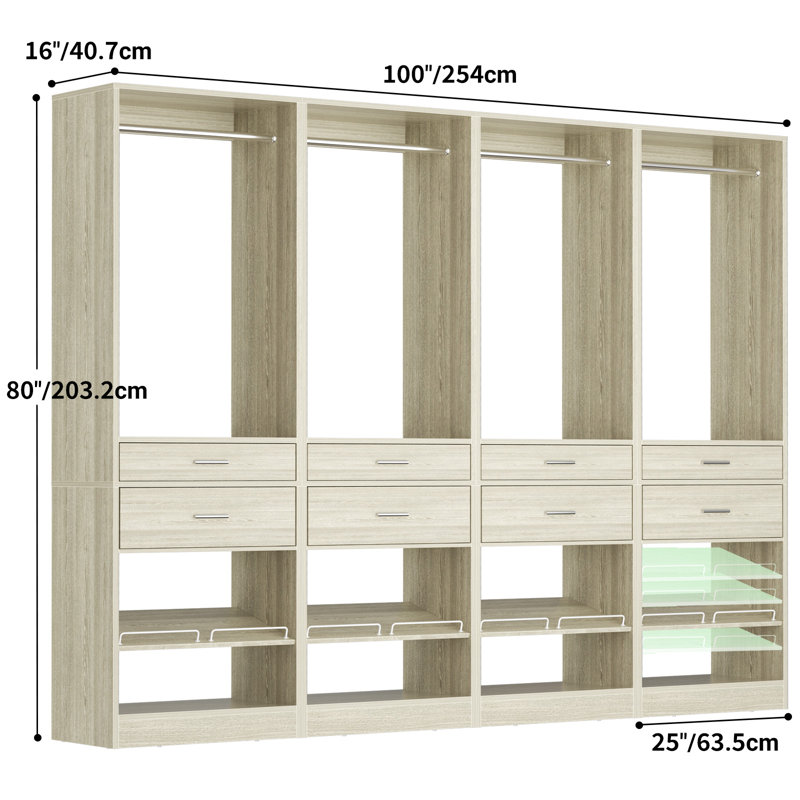 Armoire autoportante l 98 po avec tringle et tiroir, H 80 po x l 98 po x P 15,8 po, Bois blanc