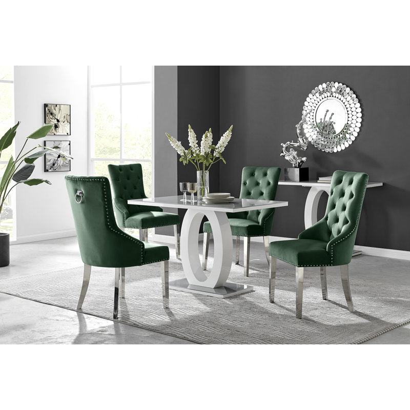 Scottsmoor Halo Dining Table Set in Modern High Gloss with 4 Luxury Velvet Dining Chairs
